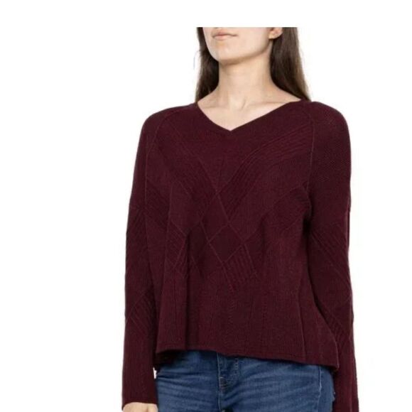 SMARTWOOL Shadow Pine Cable V-Neck Sweater Maroon Size Medium - Picture 1 of 6